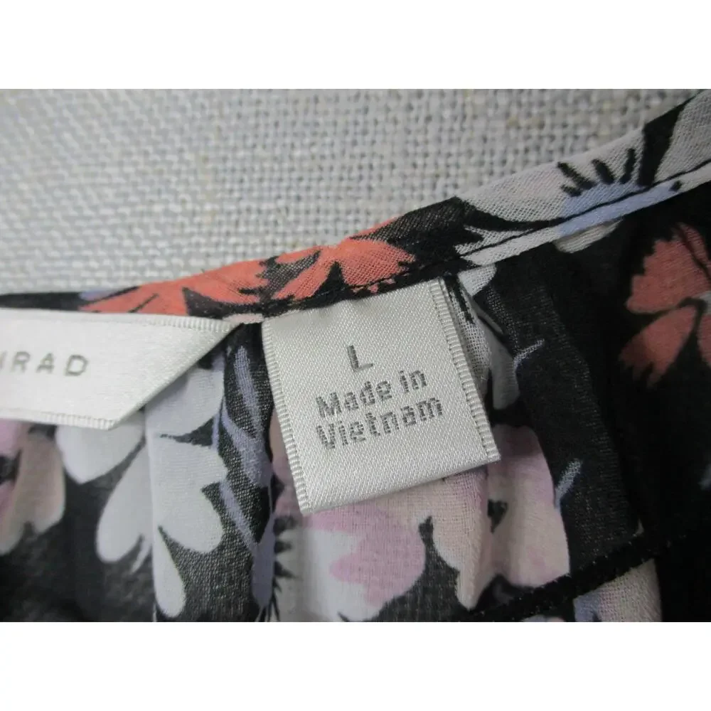 LC Lauren Conrad Black Floral Print Sheer Bohemian High-Low Blouse Womens Size L